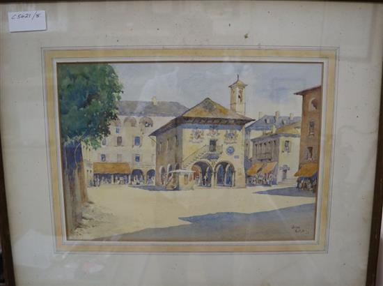 Sir Edward Guy Dawber (1861-1938), watercolour, View of Orta, initialled and dated 23, 25 x 36cm